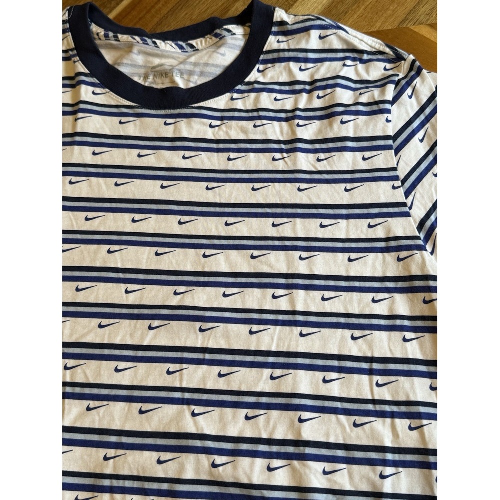 The Nike Tee Shirt Mens Blue Stripe AOP Swoosh All Over Print Streetwear XL